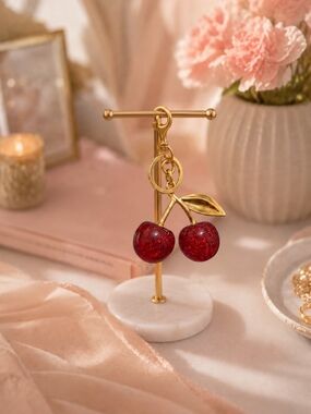 Gold-tone Cherry Keychain 🍒